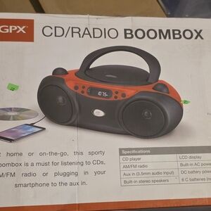 GPX Red and Black Portable CD/Radio Boombox with AM/FM & AUX